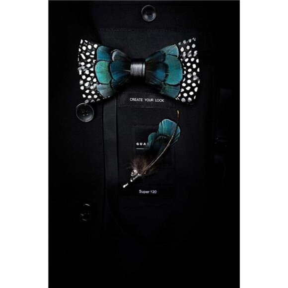 Handmade Feather Pre-tied Bow tie 013 - Picture 3 of 5